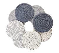 Rouufgeg 8 Pcs Drink Coasters with Holder, 4 Colors Absorbent Coasters for Drinks, Minimalist Cotton Woven Coaster Set for Home