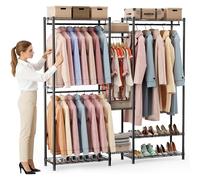 Rouwthio Clothes Rail,Heavy Duty Clothes Rail,Metal Clothes Rails with Adjustable Storage Shelves and Hanging Rails,Open Wardrobe for Bedroom for Shoe and Clothes Storage,Shelves for Livingroom ect