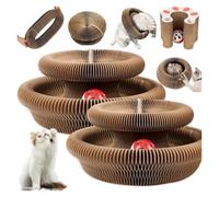 ROUYA Magic Organ Cat Scratch Board, Foldable Accordion Cat Toy With Ball, Interactive Mental Physical Exercise For Cats, Brown(2PCS)