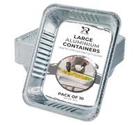 ROVARIO 10 Pack Large Aluminium Foil Trays Deep (3500ml) - Tin Foil Food Containers for Cooking, Baking, Roasting, and BBQ (32x26x7)