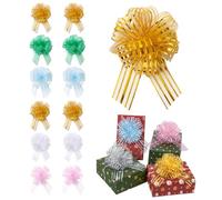 Rovelin 12 Pcs Pull Bows with Ribbon for Gift Wrapping Large Bows Car Bows | Mixed Colors Gold Pink White Blue Green, 12.5x3cm, Perfect for Wedding Car Ribbon, Birthday Presents, Party Decorations