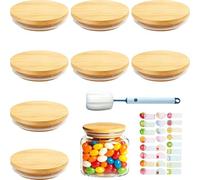 ROVENLIFEGO 8 Pcs Bamboo Lids for Gü Pots, Cheesecake Jars, Yogurt | Yoghurt Pot Lids, Ramekins with Lids, Airtight Silicone Can Covers, Reusable Storage Can Lids