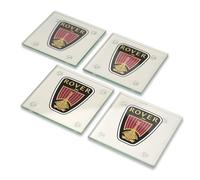 Rover Badge Glass Coaster Set 1989-2003 Logo British Car Gift OFFICIAL LICENCED PRODUCT (4, Plain Packaging)
