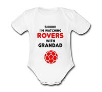 ROVERS RED Shhhh! I'm watching with Daddy Mummy Grandad Unique Football Babygrow Cute Personalised Funny Baby Vest Grow Boys Girls Unisex Gift Babygrow Bodysuit DONCASTER