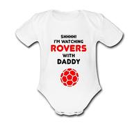 ROVERS RED Shhhh! I'm watching with Daddy Mummy Grandad Unique Football Babygrow Cute Personalised Funny Baby Vest Grow Boys Girls Unisex Gift Babygrow Bodysuit DONCASTER