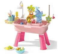 rovian Water Table for Children, 90° Rotatable Faucet Kids Water Play Table with 39 Accessories＆Detachable Leg, Play Sink With Running Water, Toddler Activity Sensory Play Table Set for Garden (Pink)