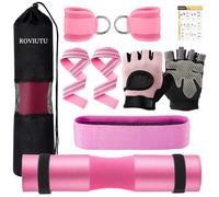 Roviutu Barbell Pad Set,10 Pcs Barbell Pads for Hip Thrust Squat & Lunges Support,with 2 Workout Ankle Straps, 2 Gym Straps Weight Lifting, 2 Gym Gloves, Resistance Band, Olympic Bar Pad,Carry Bag
