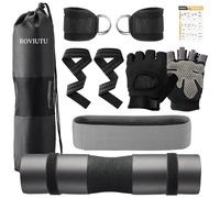 Roviutu Barbell Pad Set,10 Pcs Barbell Pads for Hip Thrust Squat & Lunges Support,with 2 Workout Ankle Straps, 2 Gym Straps Weight Lifting, 2 Gym Gloves, Resistance Band, Olympic Bar Pad,Carry Bag