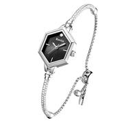Rovixs Delicate Crystal Bracelet Watch for Her, 3ATM Water-Resistant Analog Timepiece, Anniversary Present for Wife/Daughter/Mom, Silver-Black Face, Hexagonal