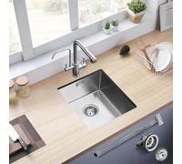 ROVOGO 304 Stainless Steel Undermount Kitchen Sink 450x400mm, Small Compact Single Bowl Handmade Sink Kitchen with Basket Strainer Waste and Overflow Kit, Brushed