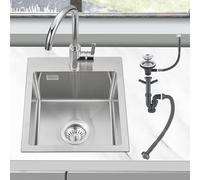 ROVOGO 40 x 34 cm Stainless Steel 304 Kitchen Sink with Basket Strainer Waste and Overflow Kit, Brushed Small Sink Kitchen with 3.5 cm Tap Hole, Single Bowl