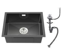 ROVOGO 400 x 500 mm Black Undermount Kitchen Sink with Basket Strainer Waste and Overflow Kit, Handmade Stainless Steel Kitchen Sink, 1 Bowl Rectangular