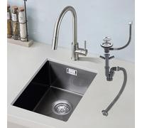 ROVOGO 400x340mm Black Undermount Kitchen Sink with Basket Strainer Waste and Overflow Kit, Small Compact Handmade Stainless Steel Sink Kitchen Single Bowl