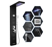ROVOGO 7-Function Black Shower Panel Tower System with LED Light and Temperature Display, Rainfall Waterfall Shower Head, Handheld, Body Jets, Bathtub Spout, Stainless Steel Wall-mounted Column Shower