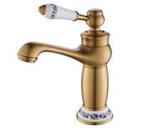 ROVOGO Antique Brass Vintage Retro Small Basin Mixer Tap for Bathroom with Ceramic Lever, Monobloc Bathroom Sink Mixer Tap, Brass Construction, Mono Cloakroom Classic Countertop Basin Faucet