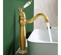 ROVOGO Antique Brass Vintage Retro Tall Basin Tap for Bathroom with Ceramic Lever, High Rise Bathroom Sink Mixer Tap, 360° Swivel Spout, Brass Construction, Cloakroom Classic Countertop Basin Faucet