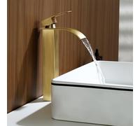 ROVOGO Antique Brass Waterfall Tall Basin Mixer Tap, Single Handle High Rise Bathroom Sink Mixer Tap, Square Monobloc Bathroom Faucet, 304 Stainless Steel