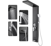 ROVOGO Black Shower Panel Tower System, 4 Modes - Rainfall, Massage Jets, Hand Shower and Bath Spout, Stainless Steel Shower Column, Wall Mounted
