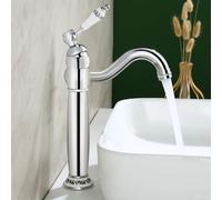 ROVOGO Chrome Vintage Retro Tall Basin Tap for Bathroom with Ceramic Lever, High Rise Bathroom Sink Mixer Tap with 360° Swivel Spout, Brass Construction, Cloakroom Classic Countertop Basin Faucet