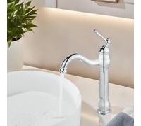 ROVOGO Chrome Vintage Retro Tall Tap for Bathroom Basin, High Rise Bathroom Sink Mixer Tap with 360° Swivel Spout, Brass Construction Basin Mixer Tap, Cloakroom Classic Countertop Basin Faucet
