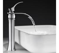 ROVOGO Chrome Waterfall Tall Basin Mixer Tap High Rise Bathroom Sink Faucet | High Rise Bathroom Sink Mixer Tap, Single Lever Deck-mounted Countertop Basin Faucet, Brass & 304 Stainless Steel Basin Mixer