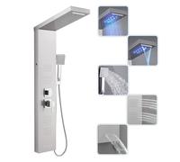 ROVOGO LED Shower Panel Tower System with 5 Functions, Waterfall, Rainfall Head, Body Jets, Bathtub Spout and Handheld Shower, Wall Mounted Shower Panel Column Tower, Stainless Steel Brushed