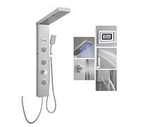 ROVOGO Shower Panel Tower System LED Without Tap, 5-Function Shower Panel Column Tower with LCD Temp Display, Rain Shower, Massage Jets, Hand Shower and Bathtub Spout, 304 Stainless Steel Brushed