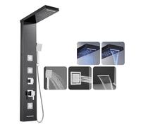 ROVOGO Shower Panel Tower System with LED Lights - Black Column Shower with Rainfall, Waterfall, Body Jets, Tub Spout and Handheld, Stainless Steel Shower Panel Column Tower, Wall Mounted