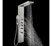 ROVOGO Shower Panel Tower with Rainfall Waterfall Shower Head, 5 Body Jets and 3-Function Handheld, High Pressure Rain Massage System, Wall-Mount Shower Column, 304 Stainless Steel Brushed