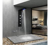 ROVOGO Stainless Steel 304 LED Shower Panel Tower System Without Tap, 4 in 1 Shower Panel Column Tower with Rainfall Head, Body Jets, Bathtub Spout and Handheld Shower, Brushed