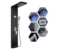 ROVOGO Stainless Steel 304 Shower Panel Tower System with LED Lights and Temperature Display, Rainfall Waterfall Shower Head, 3 Function Handheld, 4 Body Jets and Bathtub Spout, Shower Column Black
