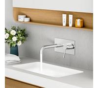 ROVOGO Wall Mounted Basin Mixer Tap with Escutcheon & Concealed Stainless Steel Body 304 for Bath or Tub, 2-Hole Bathroom Basin Tap with 360° Rotatable Spout, Single Lever Bathroom Sink Faucet Chrome