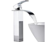 ROVOGO Waterfall Tall Bathroom Basin Mixer Taps with Single Lever, Square Mono Basin Mixer Tap Sink, Chrome