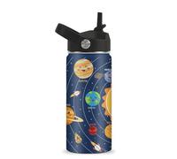 ROVOZAR Space Planet Water Bottle - Space 16oz Stainless Steel Water Bottle with Straw - Funny Planet Insulated Cup for Boys - Solar System Kids Tumbler for School, Sports, Travel