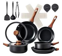 ROVSON 17pcs Non-Stick Pots & Pans Set, Induction, with Handle, Black
