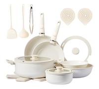 ROVSON 22pcs Non-Stick Pots & Pans Set, Induction, Detachable Handle, Beige
