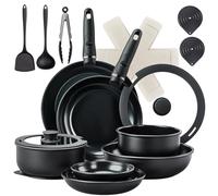 ROVSON 23pcs Non-Stick Pots & Pans Set, Induction, Detachable Handle, Black | Detachable Handles