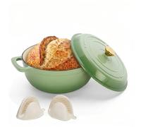 ROVSON Cast Iron Dutch Oven for Bread Making, Enamelled Casserole Dish with Lid, Gradient Green - Oven Safe Cast Iron Pot, Pan, Silicone Gloves (Avocado Green, 5QT)