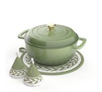 ROVSON Enamelled Cast Iron Dutch Oven, Casserole Dish with Lid and Silicone Gloves, Oven Safe Pot for Bread Baking, Braising and Stews (Gradient Green, 6QT)
