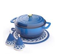 ROVSON Enamelled Cast Iron Dutch Oven, Casserole Dish with Lid and Silicone Gloves, Oven Safe Pot for Bread Baking, Braising and Stews (Gradient Blue, 5QT)
