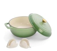 ROVSON Enamelled Cast Iron Dutch Oven, Casserole Dish with Lid and Silicone Gloves, Oven Safe Pot for Bread Baking, Braising and Stews (Gradient Green, 5QT)