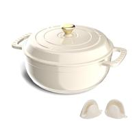 ROVSON Enamelled Cast Iron Dutch Oven, Casserole Dish with Lid and Silicone Gloves, Oven Safe Pot for Bread Baking, Braising and Stews (Ivory White, 6QT)