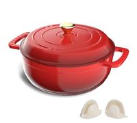 ROVSON Enamelled Cast Iron Dutch Oven, Casserole Dish with Lid and Silicone Gloves, Oven Safe Pot for Bread Baking, Braising and Stews (Gradient Red, 6QT)