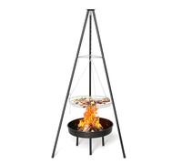 ROVSON Fire Pit with BBQ Grill, Tripod Stand with Adjustable Grate and Bowl, Outdoor Cooking for Camping, Garden, Black (with Fire Bowl)