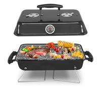 ROVSON Portable Charcoal BBQ, Tabletop Barbecue Smoker Grill, Small Camping BBQ for Outdoor Garden, Patio, Picnics & Beach, Black
