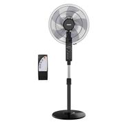 ROVSUN 16" Pedestal Fan with Remote Control - 3 Speed 5 Blades Floor Fan with Wide Angled Oscillation - 115cm-130cm Adjustable Height, 7.5 Timer, for Home Offices Bedroom, Black