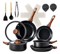 ROVSUN 17 Pcs Nonstick Pots and Pans Set, Cast Aluminum Kitchen Cookware Set, RV Kitchen Cooking Set and Utensils, Dishwasher Safe, PFAS PFOA & PFOS Free, Black