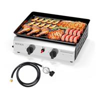 ROVSUN 2 Burner Portable Propane Griddle with Nonstick Enameled Tray, 20,000 BTU Tabletop Flat Top Gas Grill with Electronic Ignition & Regulator for Outdoor Cooking Camping BBQ Tailgating Picnicking