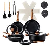 ROVSUN 20 Pcs Nonstick Pots and Pans Set, Cast Aluminum Kitchen Cookware Set, RV Kitchen Cooking Set and Utensils, Dishwasher Safe, PFAS PFOA & PFOS Free, Black
