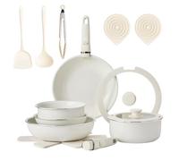 ROVSUN 20pcs Non-Stick Pots & Pans Set, Induction, Detachable Handle, Beige | Detachable Handles